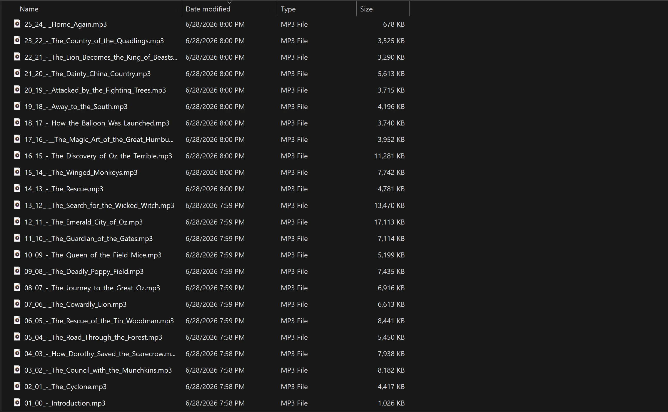 Finder or Explorer list view showing the resulting chapters folder, with numbered MP3 files like 01_Chapter_One.mp3